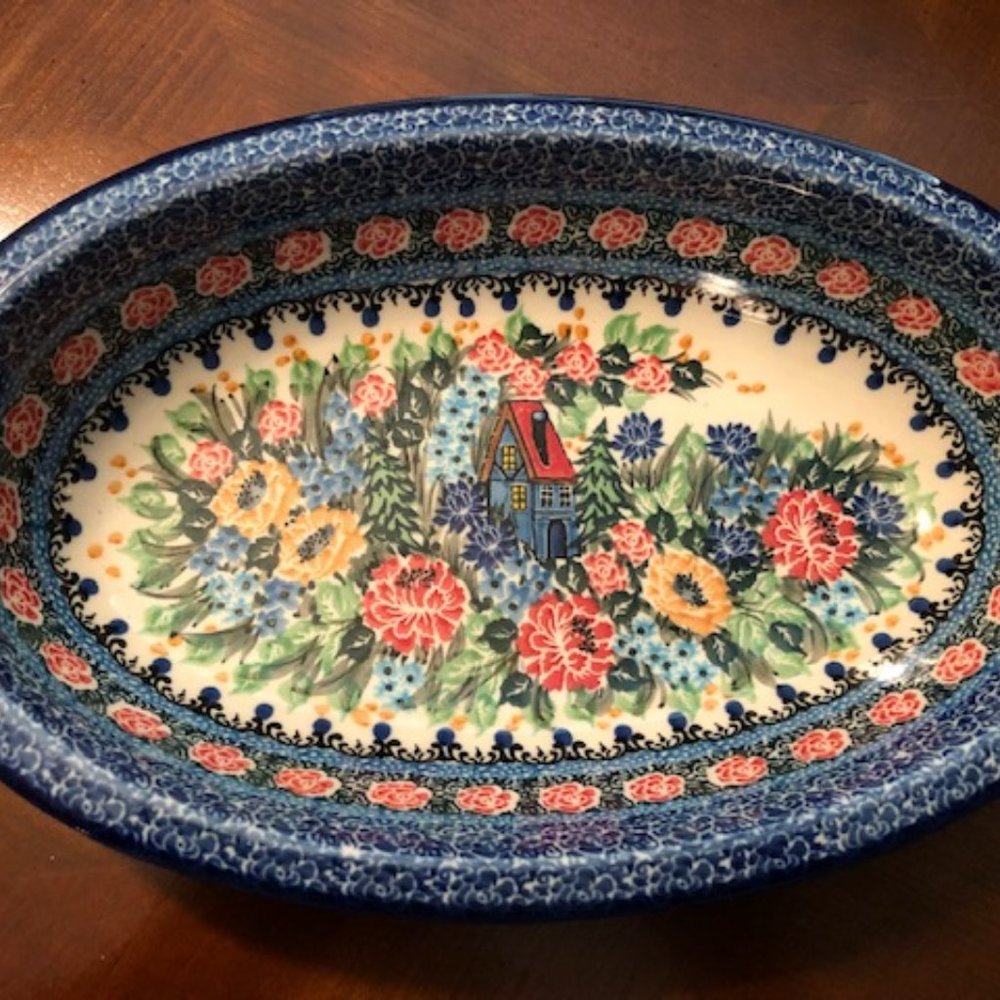 Polish Pottery Hand Painted Serving Dish Made in Poland